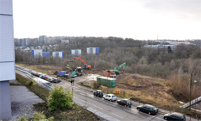 Beginn der Bauarbeiten für den Neubau auf dem Campus Grifflenberg.<br/>Foto Maren Wagner